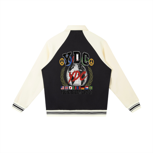 Contrast Raglan Sleeve Baseball Jacket