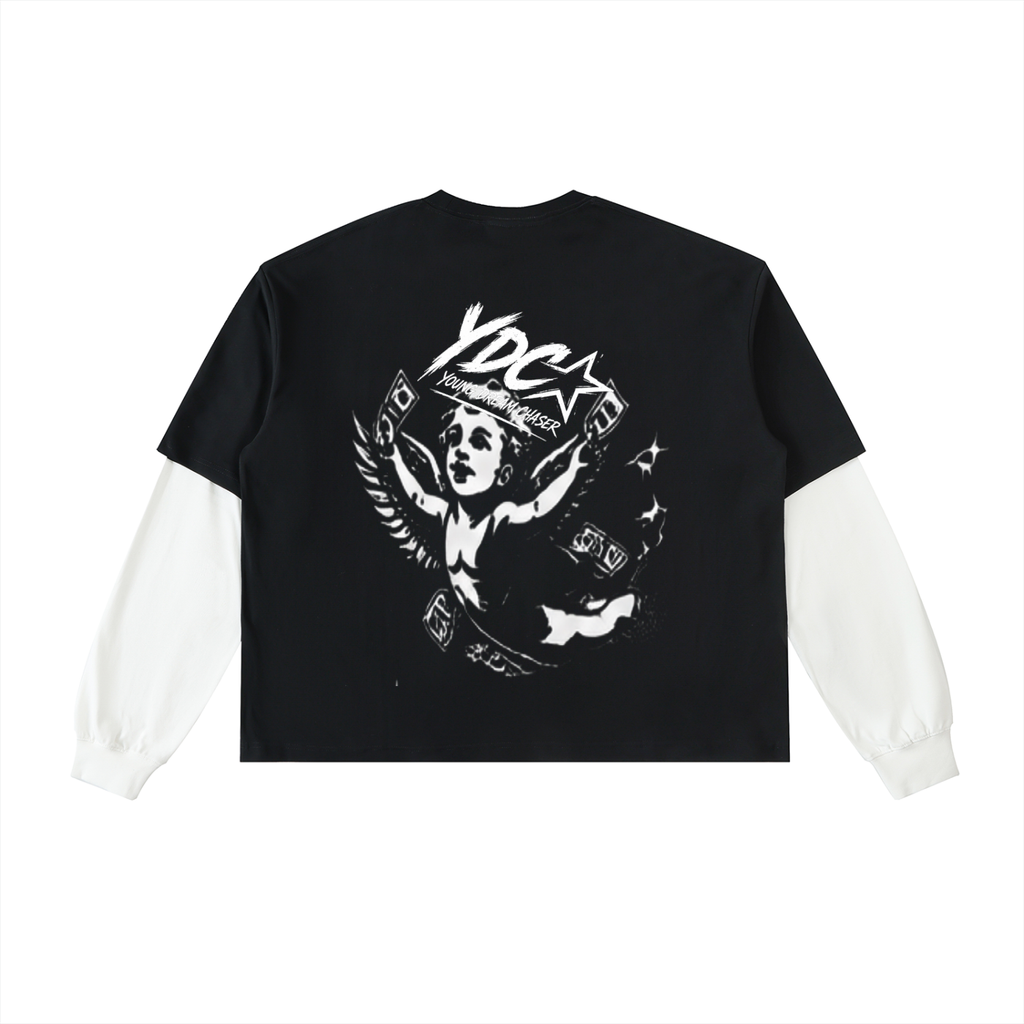 Layered Contrast Sleeve Cotton T-Shirt