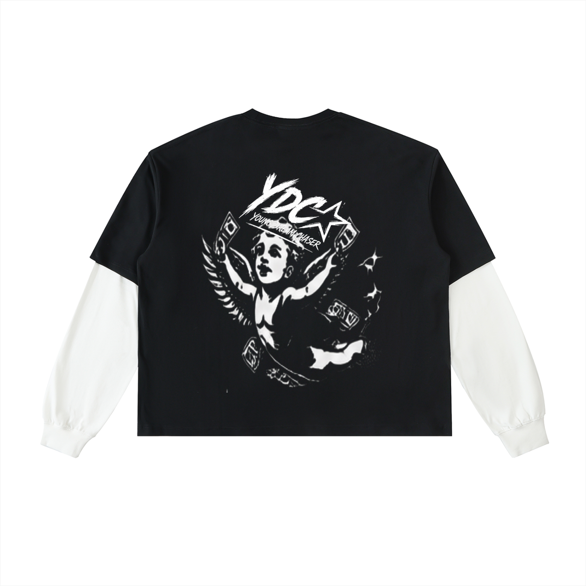 Layered Contrast Sleeve Cotton T-Shirt