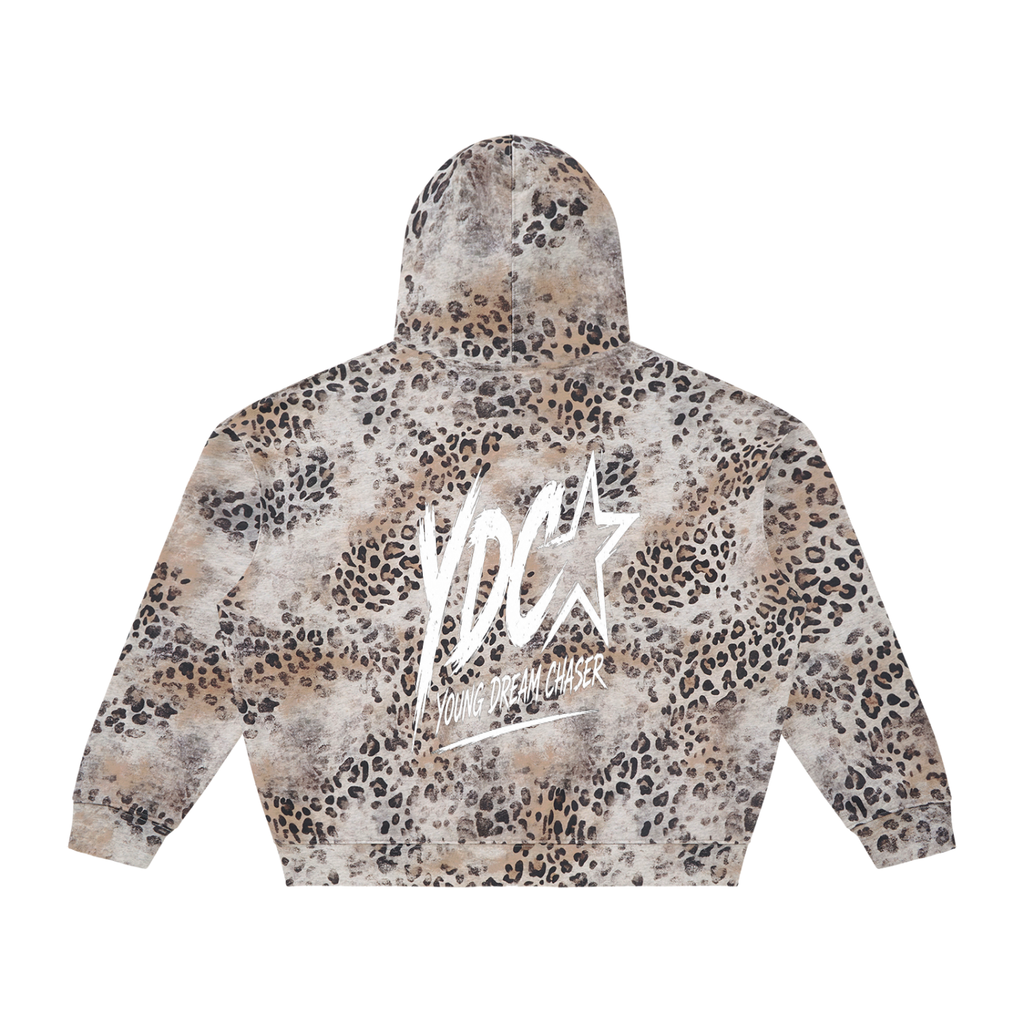 Unisex Vintage Wash Leopard Full Zip Hoodie