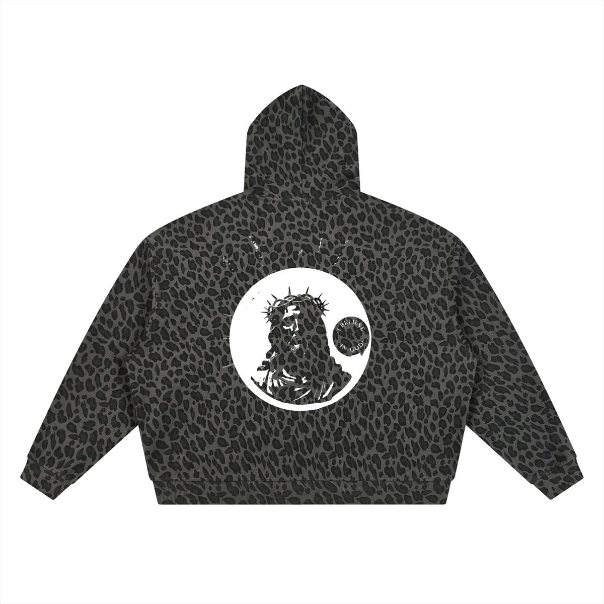 Unisex Leopard Print Waffle Full Zip Hoodie