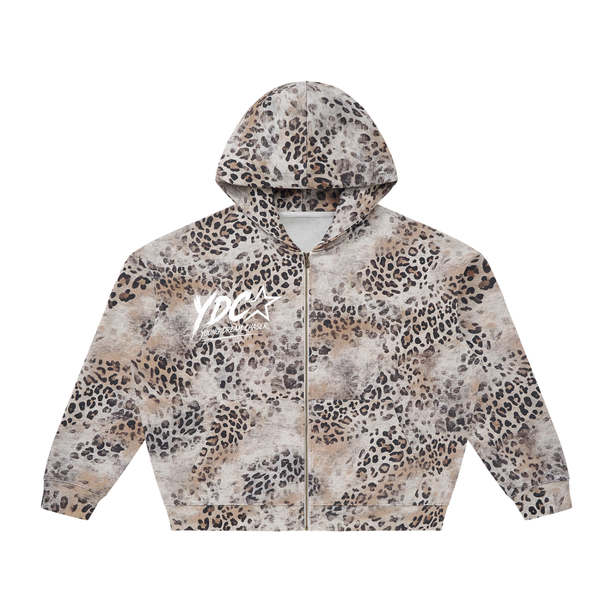 Unisex Vintage Wash Leopard Full Zip Hoodie