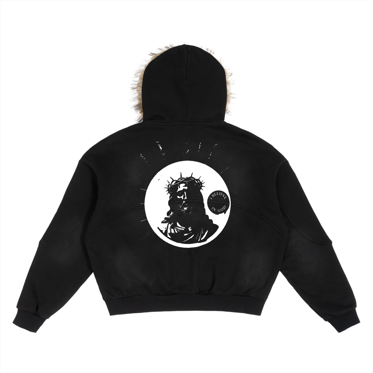 Sun Fade Boxy Detachable Fur Hoodie