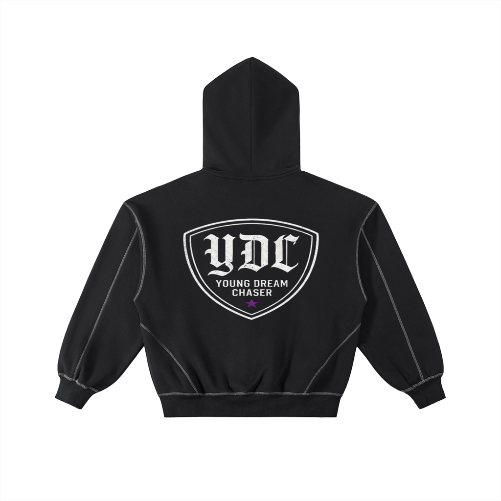 Contrast-Stitched Boxy Fleece Zip Hoodie