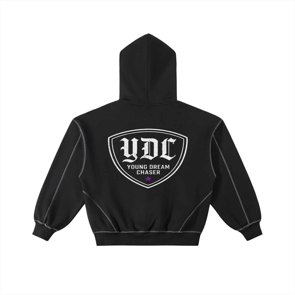 Contrast-Stitched Boxy Fleece Zip Hoodie