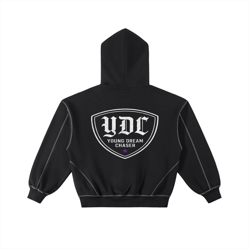 Contrast-Stitched Boxy Fleece Zip Hoodie