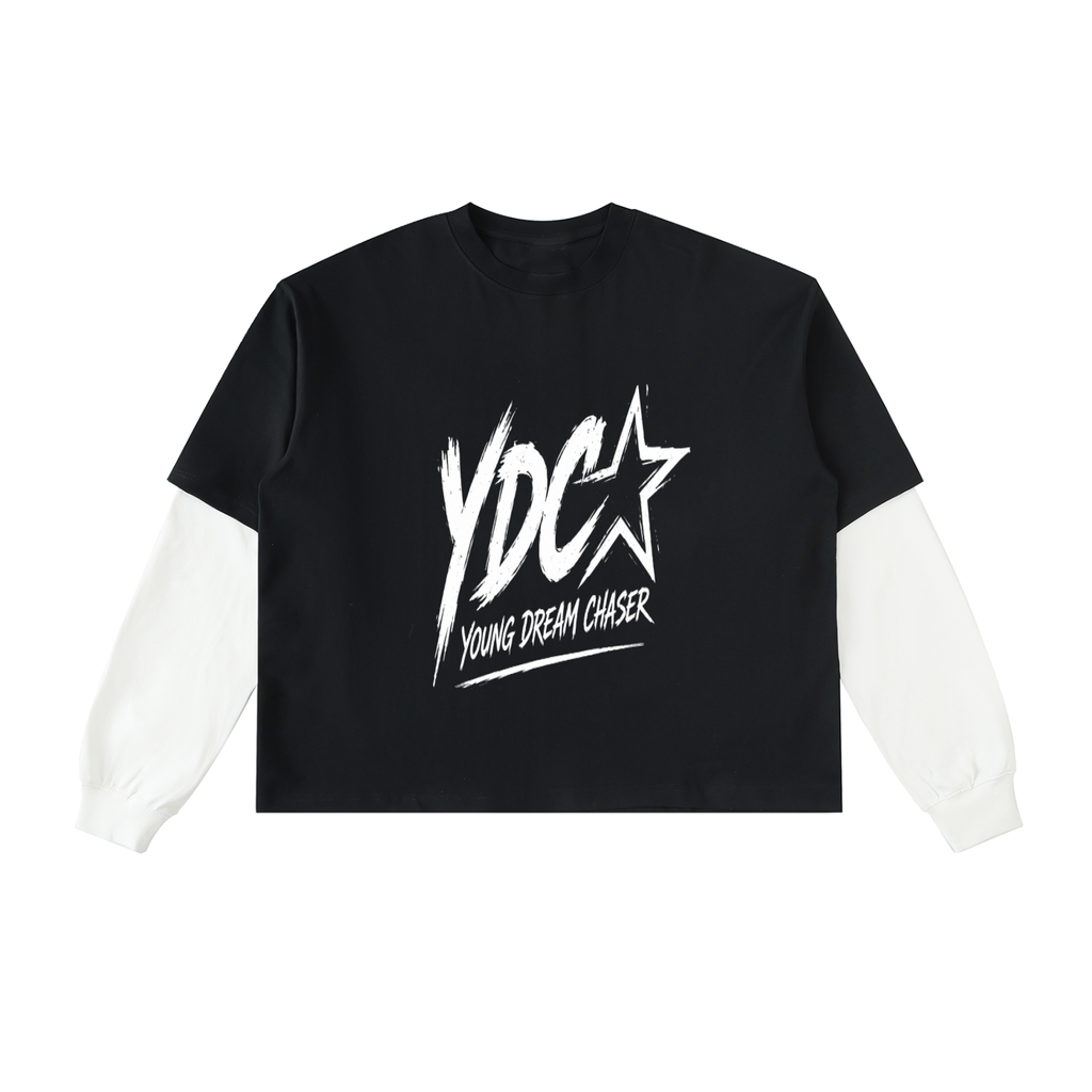 Layered Contrast Sleeve Cotton T-Shirt