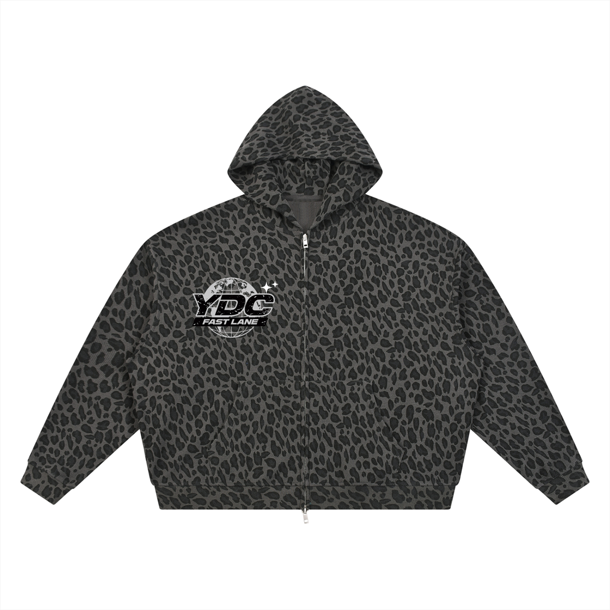 Unisex Leopard Print Waffle Full Zip Hoodie
