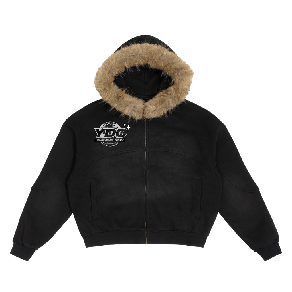 Sun Fade Boxy Detachable Fur Hoodie